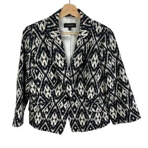 Talbots Blazer‎ Women's 12 Black White career lined pockets v-neck cotton jacket